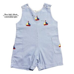 Fantasie Kids 9m Blue Gingham Embroidered Sailboat Shortall Romper